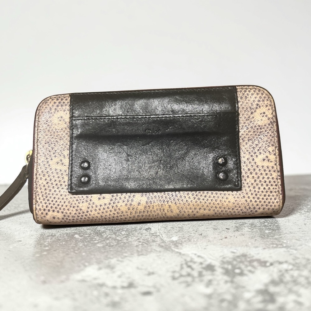 Chloé Vintage Karl Lagerfield Era Black and Cream Zippy Patterned Wallet